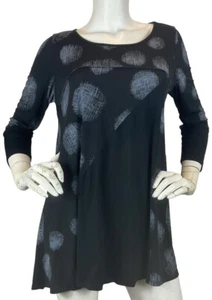 Comfy USA Swing Tunic Top Asymmetric Black Gray Polka Dot 3/4 Sleeve Sz XS - Picture 1 of 8