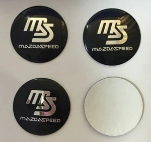 4x Sticker MazdaSpeed Mazda Wheel Centre Cap Emblem 56mm Black / Silver Stickers - Picture 1 of 3