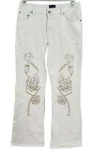 Y2K Vintage Baccini Embroidered White Denim Bootcut Stretch Jeans Size 12 - Picture 1 of 4