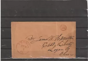 USA Peoria STAMPLESS COVER to Logan Ohio Year ? - Picture 1 of 2