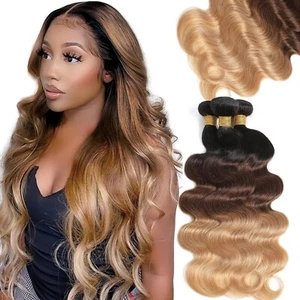 Ombre 1B/4/27 Fasci Capelli Umani Fasci Onda Corpo Trama Remy Estensioni Capelli - Foto 1 di 13