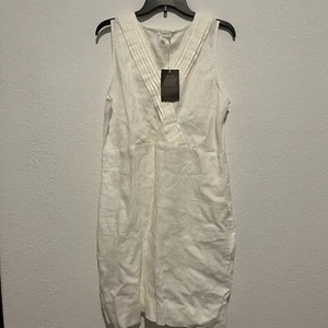 New with Tag Garnet Hill White Linen V Neck Knee Length Dress Size 12 - Picture 1 of 5