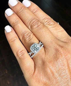 Anillo de compromiso y banda de diamantes naturales corte cojín oro rosa macizo 14K 2,50 ctw - Imagen 1 de 13