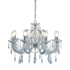 8 Lights Chrome Finish Ceiling Fitting Chandelier Light with Clear Crystal Drops - Picture 1 of 1