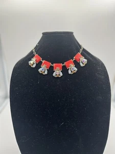 Aurora Borealis Rhinestones Chunky Statement Cluster Red Necklace - Picture 1 of 7