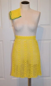 Delantal y paño de cocina amarillo ganchillo a mano vintage para damas 1/2 - Imagen 1 de 8