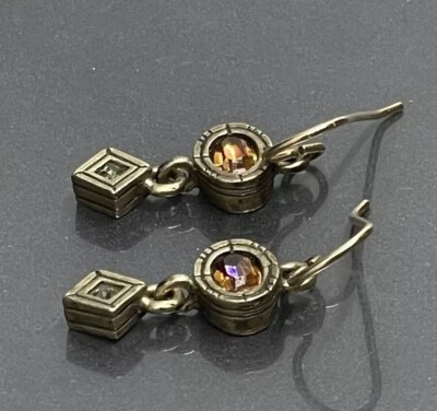Patricia Locke Women’s Earrings Pierced Gold Plated Brown Gray Crystal 1.25” - Image 1 of 4