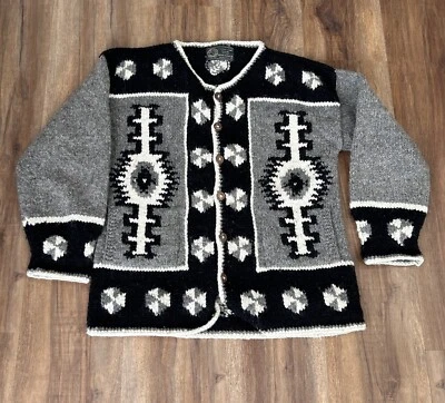 Cárdigan Suéter Otavalo Cowichan Lana Gris Nativo Americano De Colección Foto 1 de 4