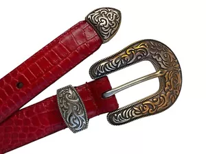 Cowboy Western 2X Coldwater Creek Gürtel 50"" rot Leder silberfarbene Schnalle 2008 - Bild 1 von 9
