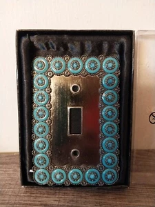 Decorative Enamel Light Switch Plate - Metal With Turquoise Accent - Picture 1 of 5