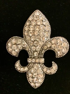 Kirks Folly Fleur De Lis Crystal Studded Brooch/Pendant Antique Silver-tone EUC - Picture 1 of 6