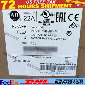 Allen Bradley 22A-B012N104 PowerFlex4 AC Drive 240 (208)VAC 2.2 kW 3 HP AB - Picture 1 of 4