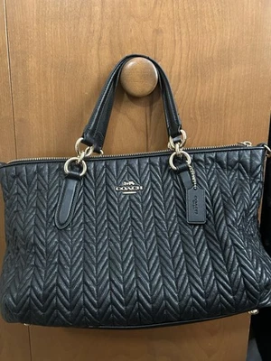 COACH Madison 尼龙绗缝黑色皮革单肩包钱包 — 第 1/4 张图片