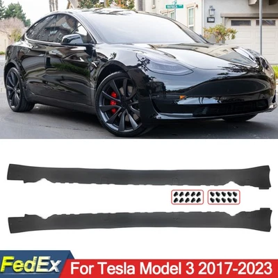 FIT FOR 2017-2023 TESLA MODEL 3 LEFT RIGHT SIDE ROCKER SKIRT MOLDING PANEL BLACK Foto 1 de 4