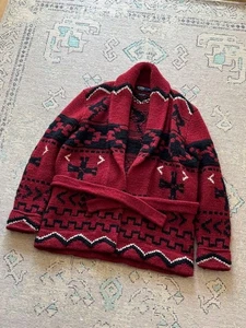 Ralph Lauren Navajo Native Pattern Wolle Strickjacke Schwarz Rot Weiß Vintage L Herren - Bild 1 von 12