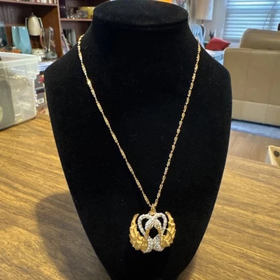 Nolan Miller Necklace Gold Tone Rhinestone Enamel Swan 20" - Image 1 of 4
