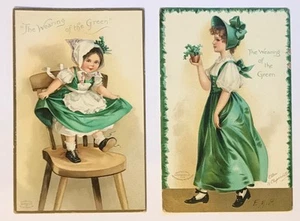 Irish Life 2 Postcards The Wearing of the Green Shamrocks - Picture 1 of 2