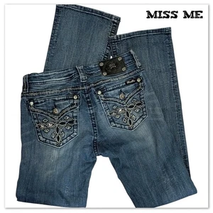 MISS ME Jeans Mid Rise Boot Cut Denim Rhinestone Cross Pockets Y2K Women's 29 - Picture 1 of 8