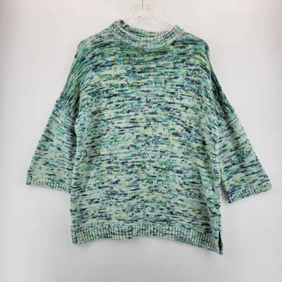Garnet Hill Sweater Womens Small Marled Oversized Organic Cotton Blue Green - Image 1 of 4