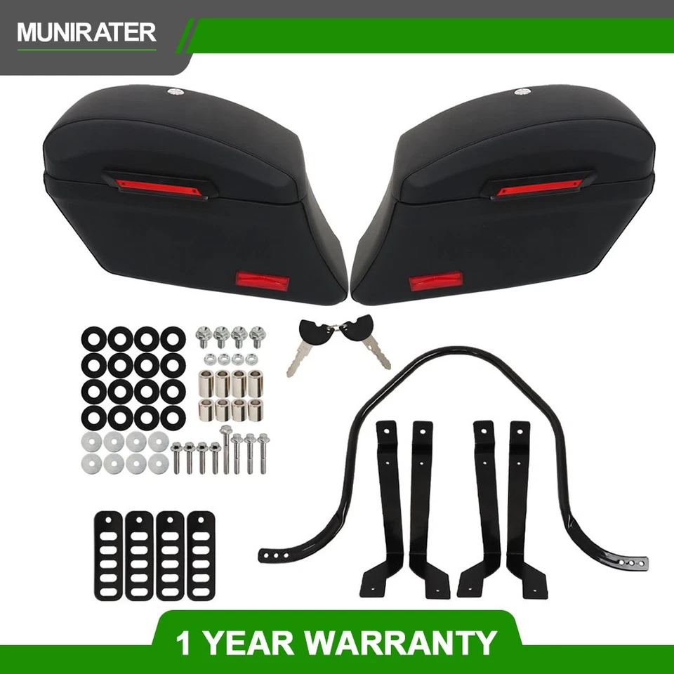 Hard Motorcycle Saddle Bags Saddlebags w/ Mounting Kit For Yamaha Kawasaki Honda Foto 1 de 4