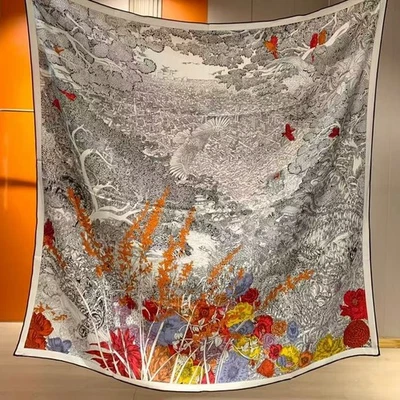 Sallys 70% Cashmere & 30% Silk Wrap Scarf Nature Print Double Face Shawl 53" - Image 1 of 4
