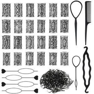 Geosar 24 Pcs Norse Vikings Runes Hair Beard Beads for Bracelets Silver - Picture 1 of 7