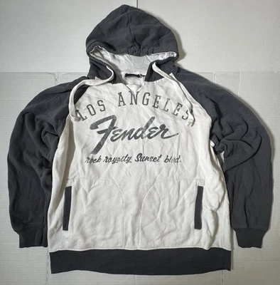 Pre Owned Fair Last Photo Fender Guitar Hoodie Gray White Printed Unisex Sz Med - Image 1 of 4