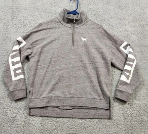 VICTORIA SECRET PINK Sweater Womens Medium 170/96A Gray 1/4 Zip Logo Long Sleeve - Picture 1 of 9