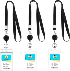 3er Pack Schlüsselbänder für Ausweis Abzeichen Halter Einziehbar Abzeichen Rolle Clip mit 3 - Bild 1 von 6