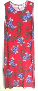 Maxi Vestido CARIBBEAN JOE 2x Rojo Tropical Hibisco Floral Abertura Larga Sin Mangas - Imagen 1 de 4