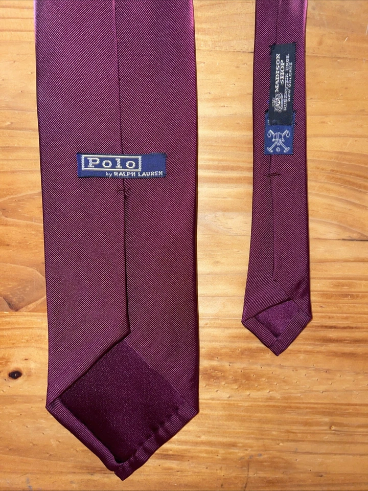 Polo Ralph Lauren Corbata Cuello Hombres Granate Ancho Grueso Pesado Boda Negocios Formal Foto 1 de 4
