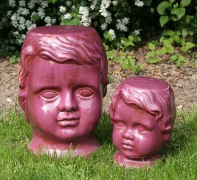 Engel Kopf Bordeaux Rot Putte Büste Podest Blumenhocker Deko Objekt Sockel - Bild 1 von 4