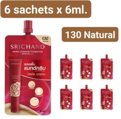 6x Srichand Super Coverage Foundation Cream Waterproof SPF 50 PA+++ 6ml. - Image 1 of 4