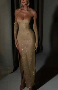 Maxi Vestido Babyboo Moda Dorado Brillante Trixie Para Mujer XS NUEVO CON ETIQUETAS - Imagen 1 de 3