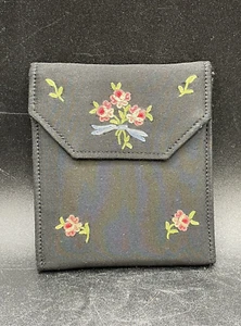 Embroided Wallet Black Gants Saint-Roch Handmade In France Vintage 1940's - Picture 1 of 12