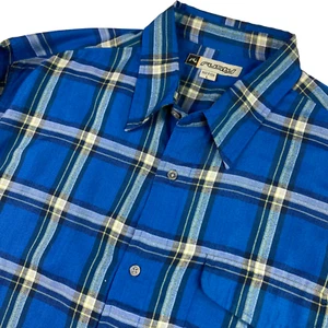 VTG Rusty Men's L/S Button Shirt Blue Black White Plaid • Large - Picture 1 of 6