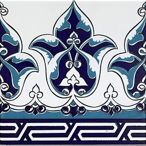 Set fo 10 Blue & White 8"x8" Turkish Iznik Floral Pattern Ceramic Tile Border - Picture 1 of 2