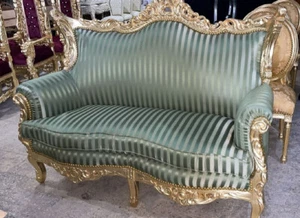 Casa Padrino Barock 2er Sofa mit Streifen Grün / Gold - Wohnzimmer Möbel - Bild 1 von 1