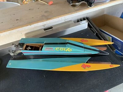 Rare Vintage 36” HYDRO BOAT RC Hand Built Wood Fiber Glass Hull, I/O Prather Dum - Image 1 of 4