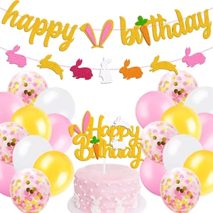 Hase Geburtstag Deko Ostern Geburtstag Set Hase Motiv Happy Birthday Banner Ca - Bild 1 von 12