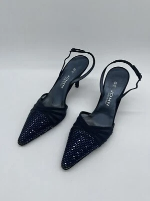 Винтажный ST. JOHN темно-синий блестками слинга заостренные каблуки сетки сделано в Италии размер 7,5 - Изображение 1 из 4