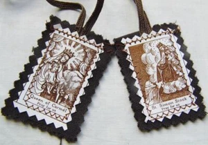 Escapularios vintage católicos irlandeses carmelita marrón dama montaje protección carmelo 2" - Imagen 1 de 2