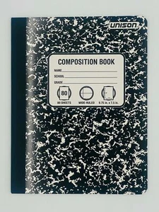 UNISON Kompositionsbuch BREITES Lineal 80 SEITEN 9,75"" x 7,5"" Blätter schwarz - Bild 1 von 4