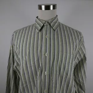 J Crew Mens 80s 2 Ply LS Button Up Green Brown Black Striped Shirt Large 16-16.5 - Picture 1 of 10