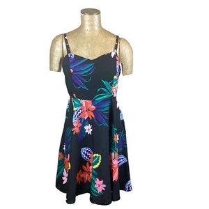 NWT Old Navy Black Tropical Bold Colorful Floral Sun Dress "Cami" Sz L #237i - Picture 1 of 7