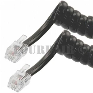 10ft Telefon Słuchawka Odbiornik Kabel Telefon Kręcona cewka Kabel 4P4C RJ22 - Czarny - Zdjęcie 1 z 2