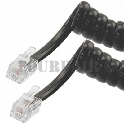 10ft Telephone Handset Receiver Cord Phone Curly Coil Cable 4P4C RJ22 - Black - Image 1 of 2