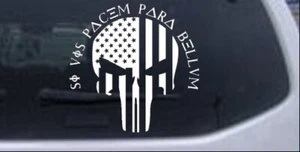 Skull American Flag Si Vis Pacem Para Bellum Car or Truck Window Decal Sticker - Picture 1 of 32