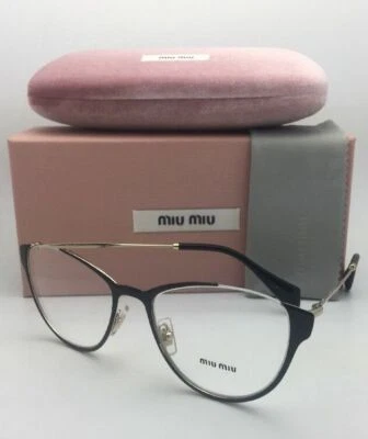 New MIU MIU Eyeglasses VMU 51O QE3-1O1 53-19 140 Black & Gold Cat Eye Frames - Image 1 of 4