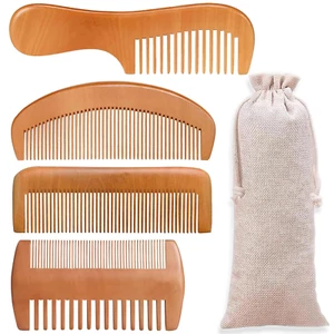 Juego de 4 peines de bambú natural para mujeres y hombres - Desenredante de dientes anchos - Imagen 1 de 12